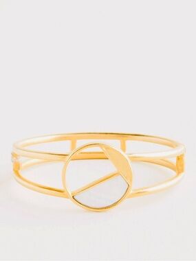 Chico's Gold and White Circular Inlay Double-Band Bangle Bracelet